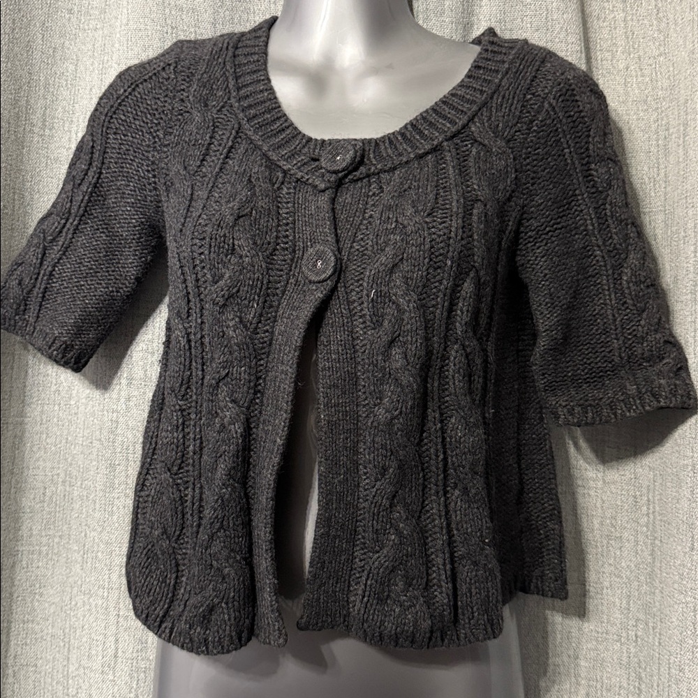 American Eagle Outfitters Dark Gray Cable Knit Short Sleeve Cardigan